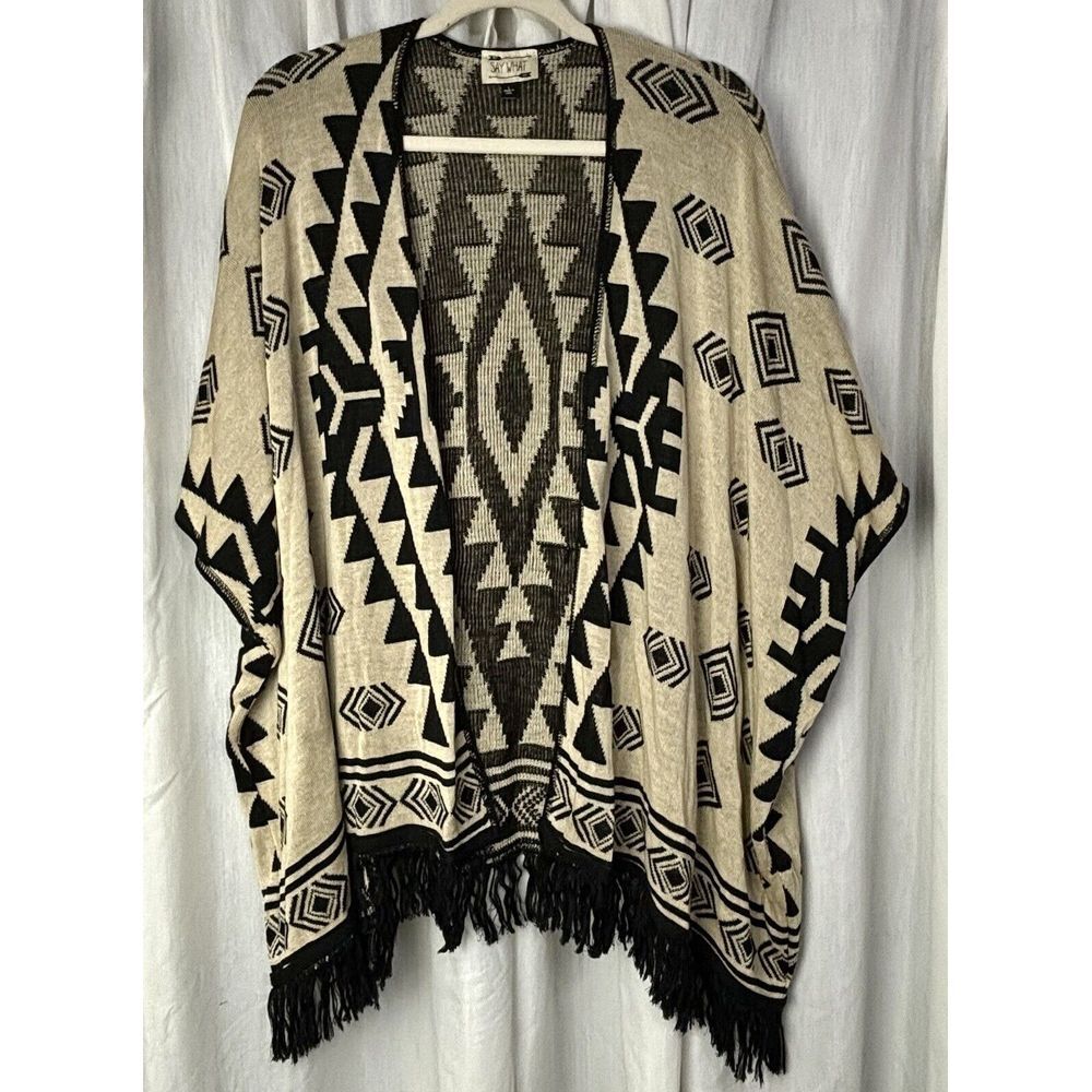 Say What NY Womens Large Tribal Print Open Cardigan Tassels Aztec SW‎ USA NWT